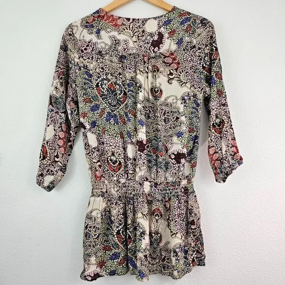 Japna Womens Sz M Vibrant Colorful Print Boho Top Tunic Tassel Hippie Blouse - Picture 2 of 8